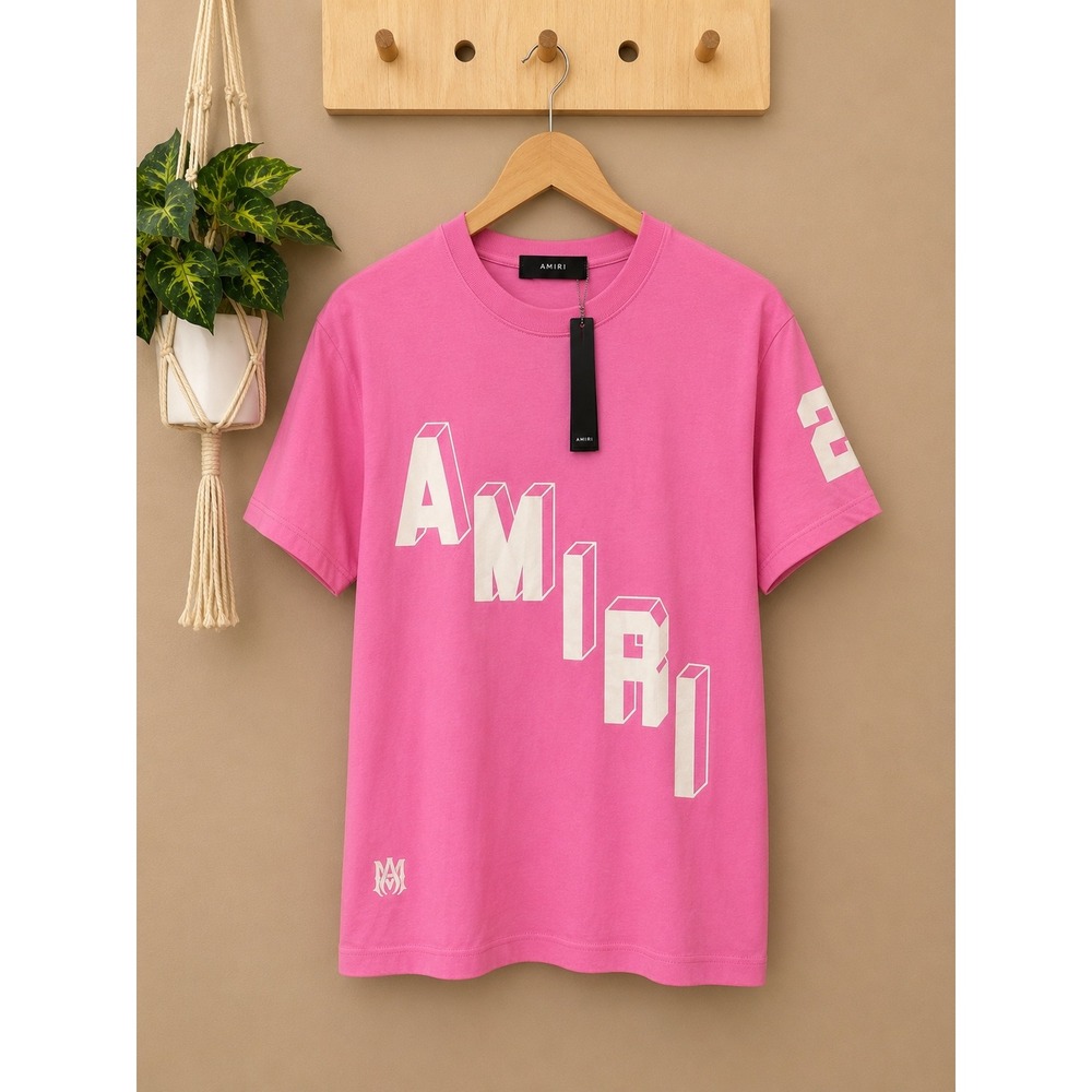 Amiri Mens Pink 3D Block Logo Graphic T-Shirt‎ Short Sleeve Size S Made in USA